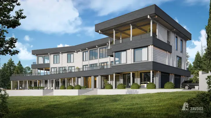 Проект 00002 «Хельсинки» - дом клееный брус . Вид сбоку справа