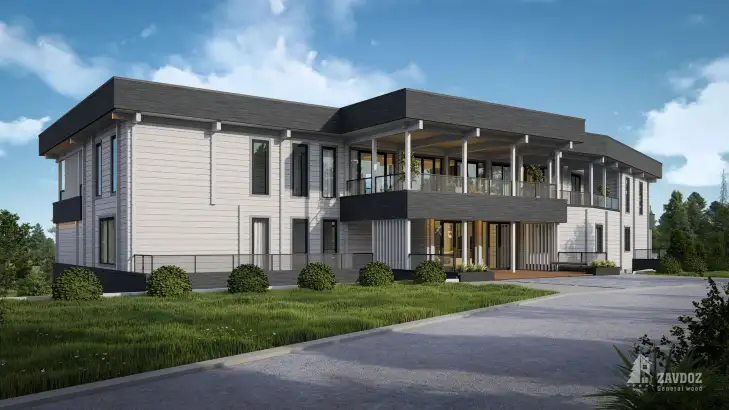 Проект 00002 «Хельсинки» - дом клееный брус . Вид сбоку сзади