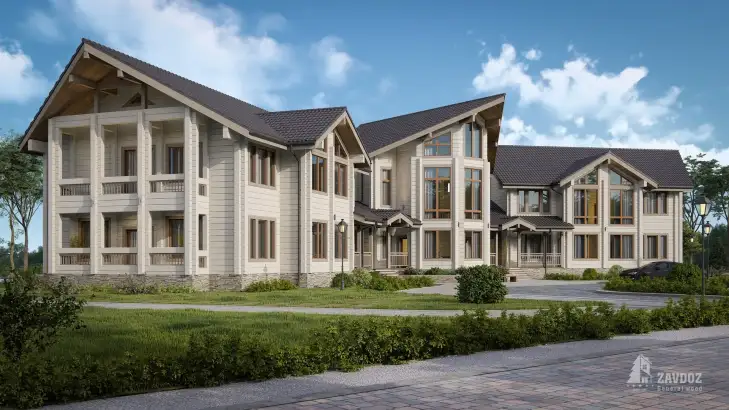 Проект дома из клееного бруса «Стокгольм». Вид слева сбоку