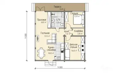 Планировка 1 этажа дома из клееного бруса «Фьорд»
