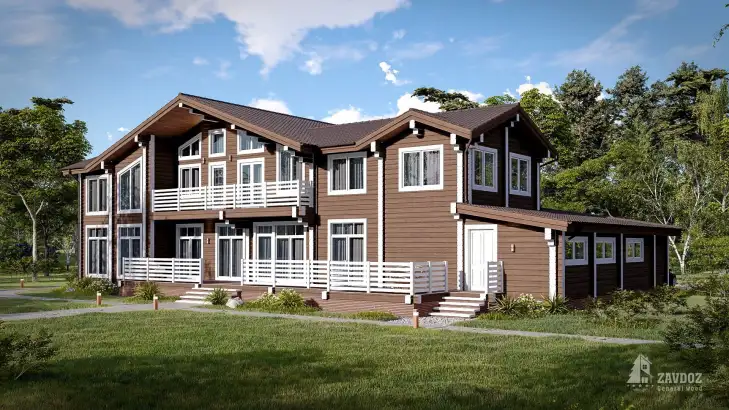 Проект дома клееный брус 16191 «Давос», коричневый. Вид сбоку