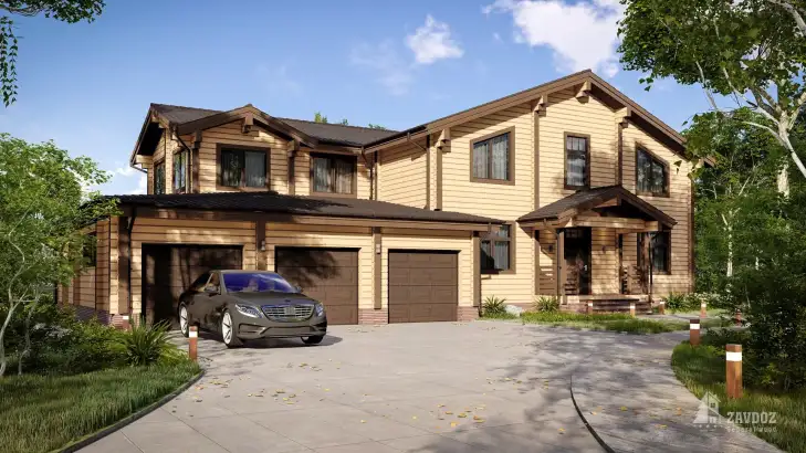 Проект дома клееный брус 16191 «Давос», натуральный. Вид сзади