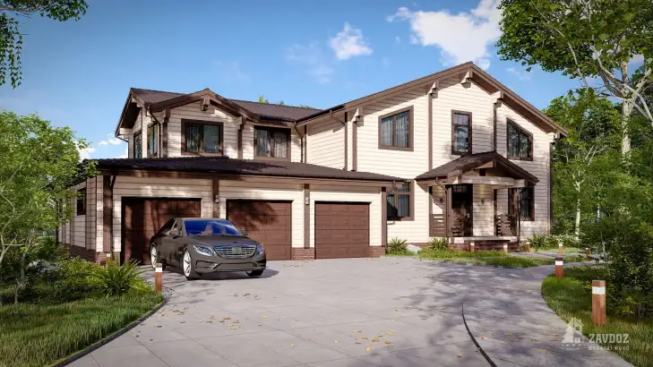 Проект дома клееный брус 16191 «Давос», светлый. Вид сзади