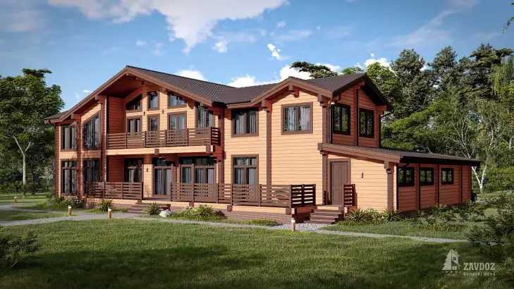 Проект дома клееный брус 16191 «Давос», оранжевый. Вид сбоку