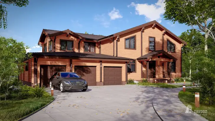 Проект дома клееный брус 16191 «Давос», оранжевый. Вид сзади