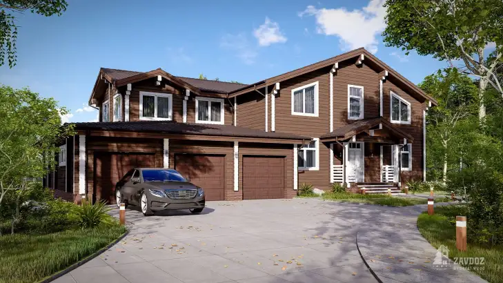 Проект дома клееный брус 16191 «Давос», коричневый. Вид сзади