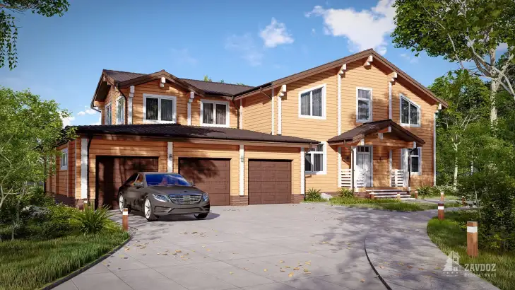 Проект дома клееный брус 16191 «Давос», желтый. Вид сзади