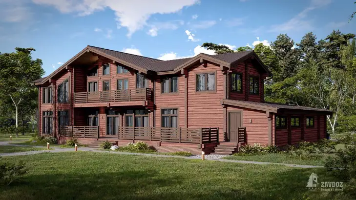 Проект дома клееный брус 16191 «Давос», шоколадный. Вид сбоку