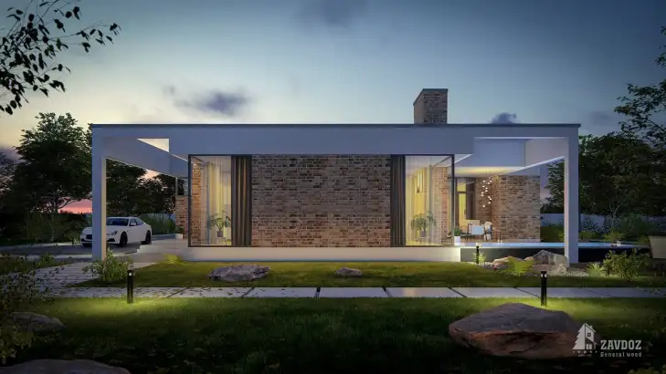 Проект кирпичного дома 21237 «Лейпциг». Вид сзади ночной