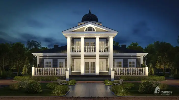 Проект дома из клееного бруса 31885 «Кёнигсберг». Вид ночной прямо