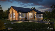 Проект 32605-72 «Аппель» - дом из клееного бруса . Вид ночной сбоку