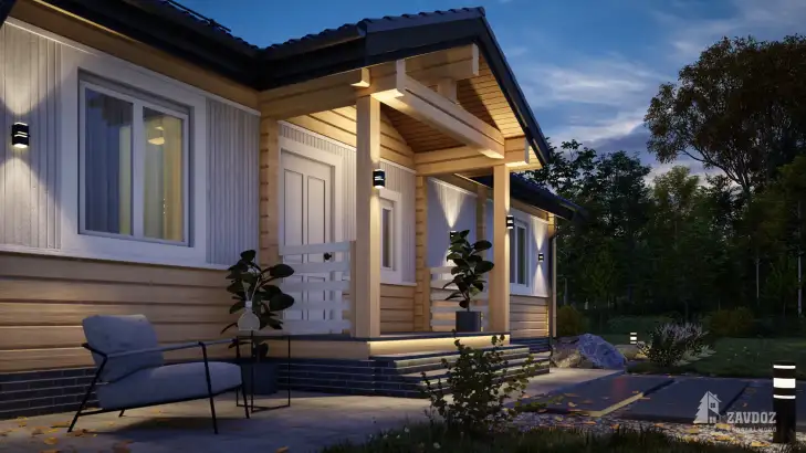 Проект 32605-72 «Аппель» - дом из клееного бруса . Вид ночной вблизи