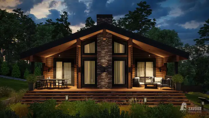 Проект 33125-1 «Танне» - дом клееный брус . Вид ночной прямо