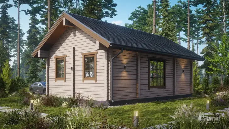 Проект дом из клееного бруса «Альф». Вид сзади сбоку