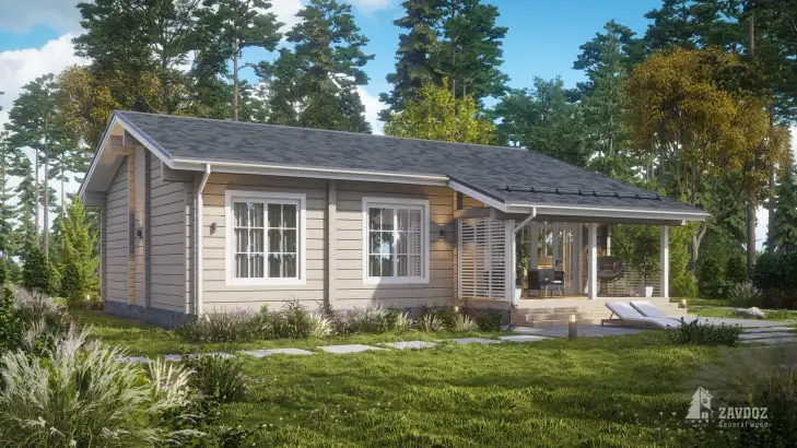 Проект дом из клееного бруса «Норден». Вид слева сбоку