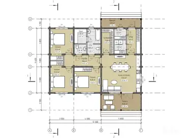 Планировка 1 этажа дома из клееного бруса «Норден»
