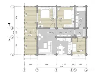 Планировка 1 этажа дома из клееного бруса «Биргель»