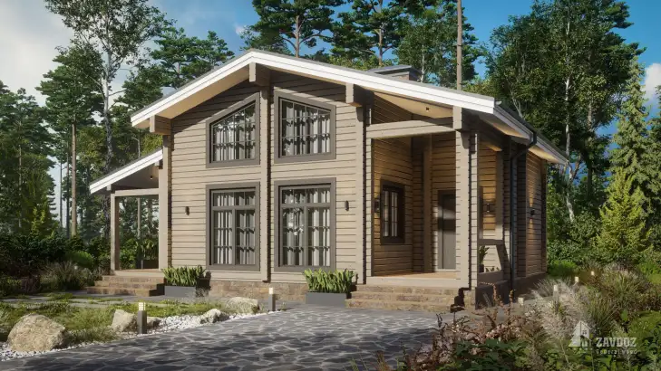 Проект дома из клееного бруса «Биргель». Вид справа сбоку