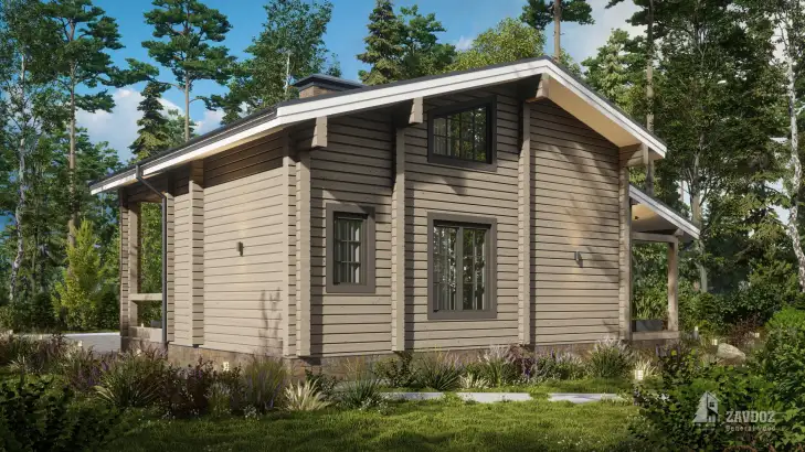 Проект дома из клееного бруса «Биргель». Вид сзади сбоку