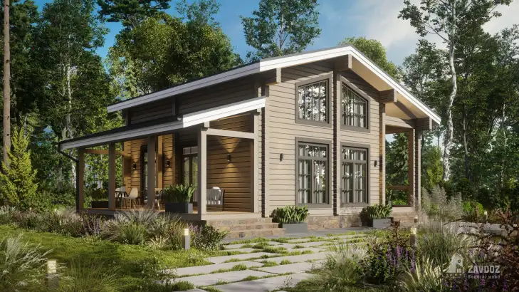 Проект дома из клееного бруса «Биргель». Вид слева сбоку