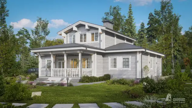 Проект дома из клееного бруса 33509 «Ланц». Вид слева сбоку