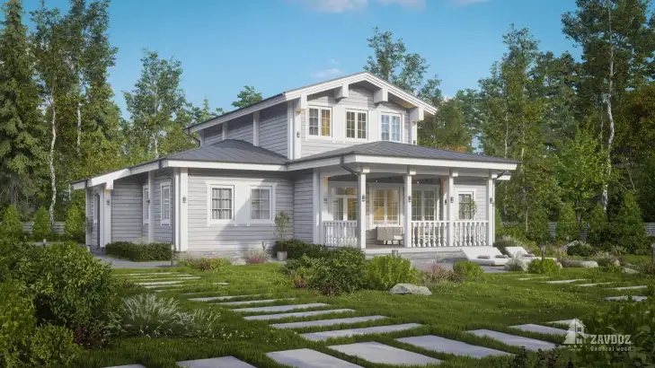 Проект дома из клееного бруса 33509 «Ланц». Вид справа сбоку