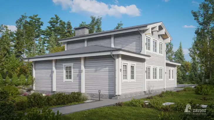 Проект дома из клееного бруса 33509 «Ланц». Вид сзади сбоку