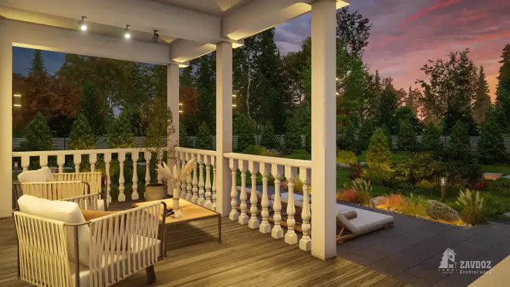 Проект дома из клееного бруса 33509 «Ланц». Вид ночной вблизи