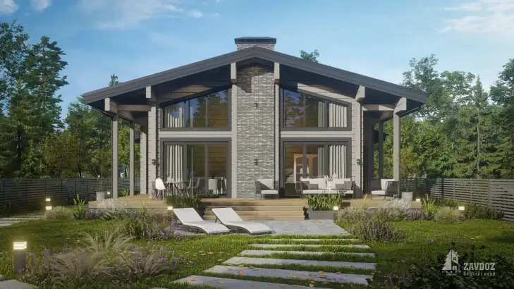 Проект дома из клееного бруса 33579 «Штайн». Вид прямо