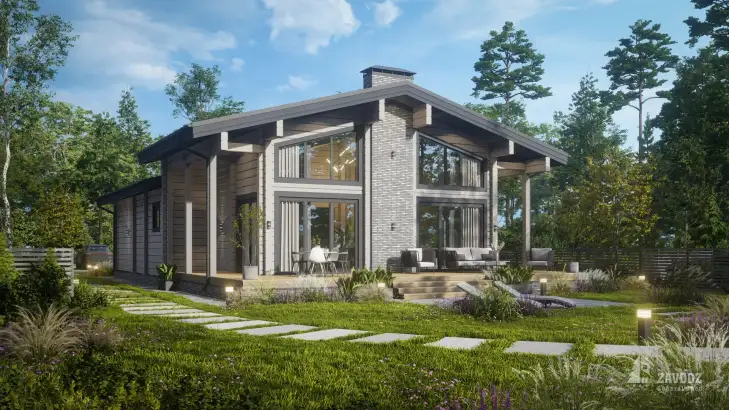 Проект дома из клееного бруса 33579 «Штайн». Вид справа сбоку