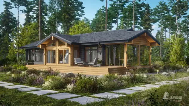 Проект 33587 «Ольштадт» - дом из клееного бруса . Вид сбоку слева