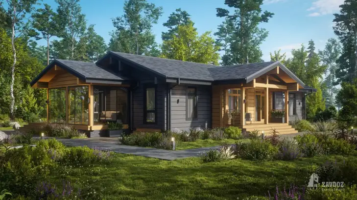 Проект 33587 «Ольштадт» - дом из клееного бруса . Вид сзади