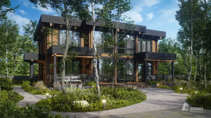 Проект дома клееный брус «Бернау». Вид справа слева