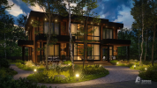 Проект дома клееный брус «Бернау». Вид ночной слева