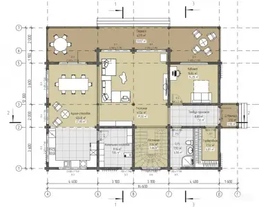 Планировка 1 этажа дома из клееного бруса «Бернау»