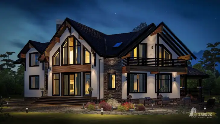 Проект кирпичного дома «Вальдзее». Вид ночной